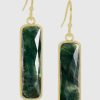 Moss Agate Rectangle Earrings - Gold - Image 2